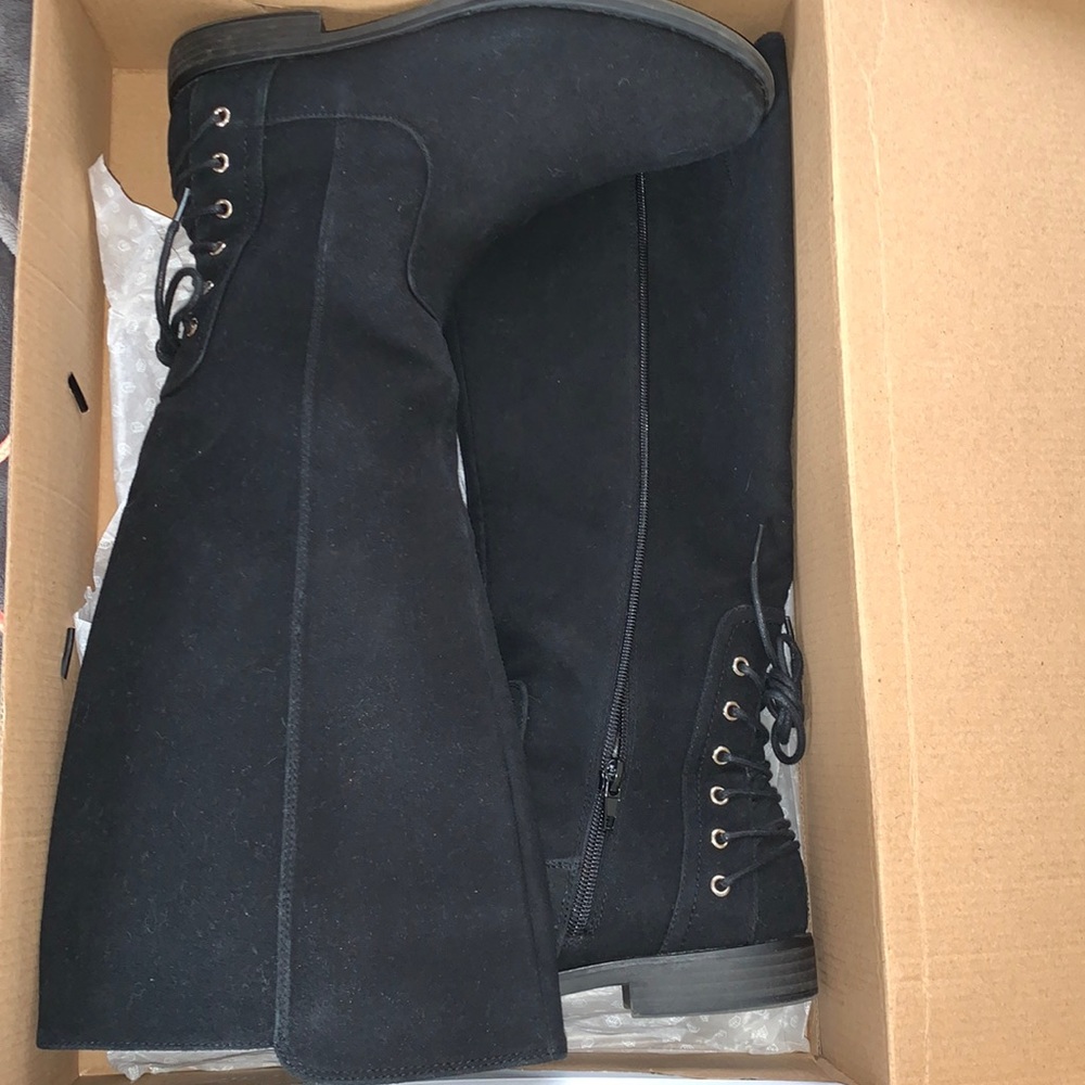 thigh high black zipper boots
